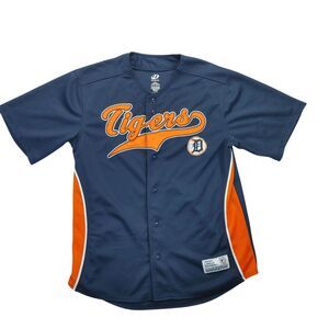 Detroit Tigers Dynasty Series Baseball Jersey Navy Blue Orange Men's Size L